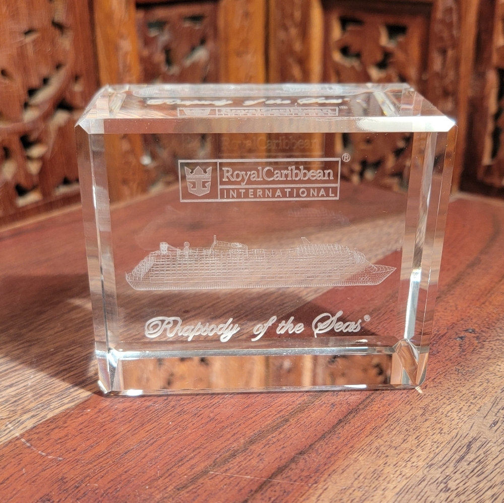 Royal Caribbean Rhapsody Of The Seas Crystal Paperweight Block